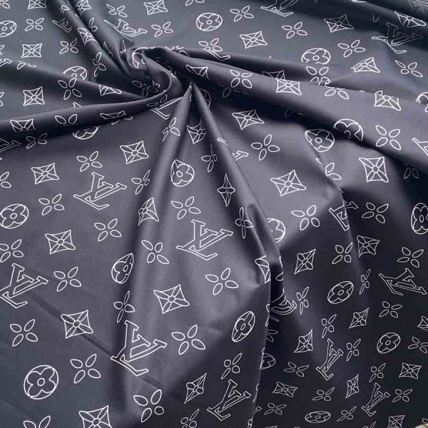 LV black cotton fabric with white patterns