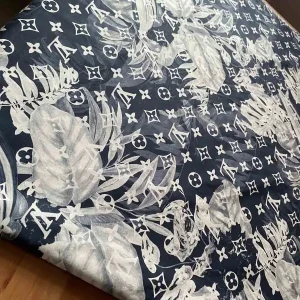 dark blue louis vuitton cotton fabric with leaves