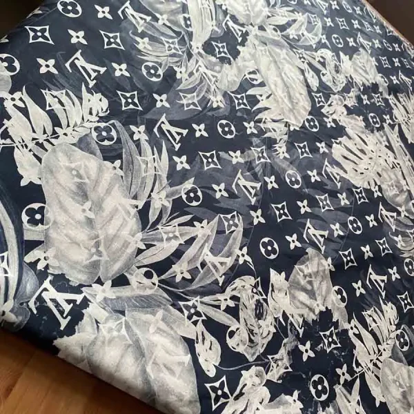 dark blue louis vuitton cotton fabric with leaves